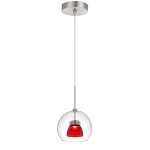 5.5 in. Integrated LED Clear Red Frost Metal and Glass Indoor Pendant