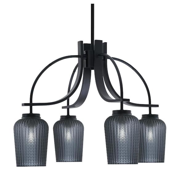 Unbranded Olympia 16.75 in. 4-Light Matte Black Downlight Chandelier Smoke Textured Glass Shade