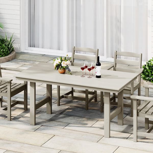 Shoreside Plastic All-Weather 66" x 34" Rectangular Outdoor Patio Dining Table, Sand