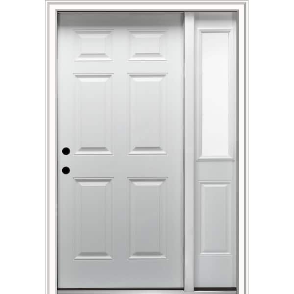 MMI Door 53 in. x 81.75 in. 6-panel Right Hand Inswing Classic Primed Fiberglass Smooth Prehung Front Door with One Sidelite