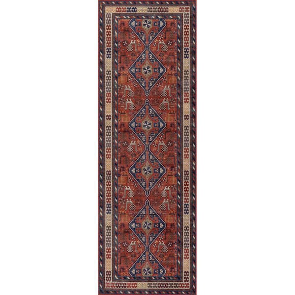 Davina Classic Spill Proof Washable Brick 2.6 ft. x 12 ft. Indoor Area Rug