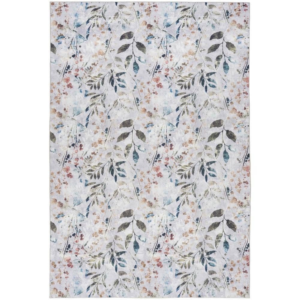 Nourison Washables Grey Multicolor 4 ft. x 6 ft. Botanical Traditional