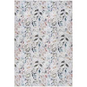 Washables Grey Multicolor 4 ft. x 6 ft. Botanical Traditional Area Rug
