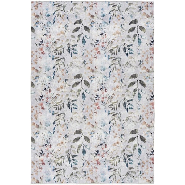 Nourison Washables Grey Multicolor 4 ft. x 6 ft. Botanical Traditional Area Rug