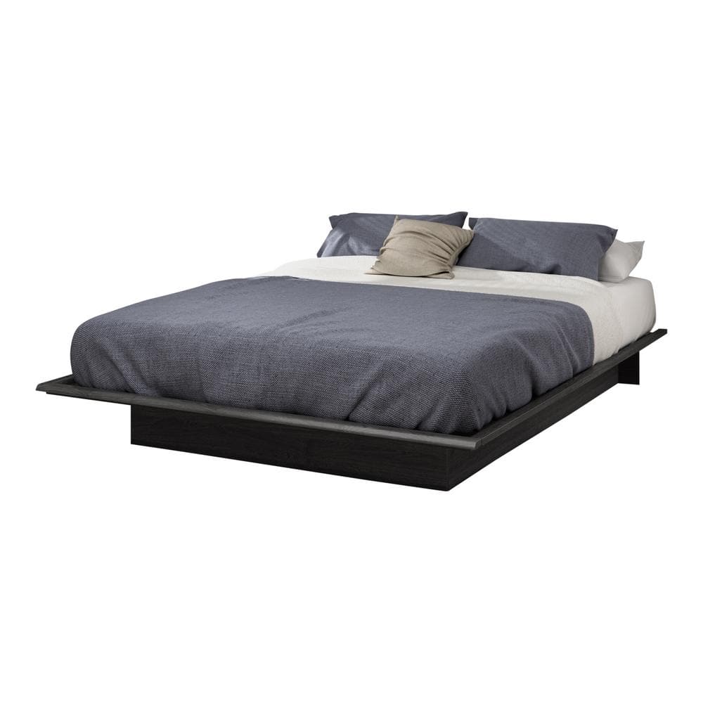 Sleek Gray Oak Queen Platform Bed with Upholstered Headboard