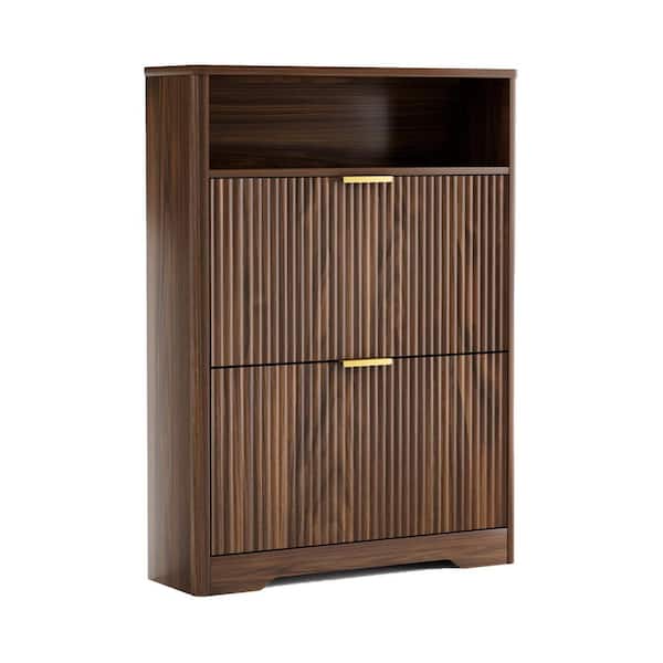 Philip 40.00 in. H x 31.60 in. W Brown MDF and Particle Board Wood Shoe Storage Cabinet with Flip Drawers