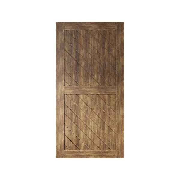 HOMACER XT2 36 in. x 80 in. C-Panel Solid Core Dark Walnut Slanted Stripe Design Pine Wood Interior Sliding Barn Door Slab
