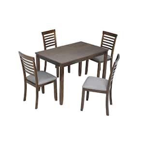 5-Piece Walnut Rectangular Wood Top Table Set Seats 4