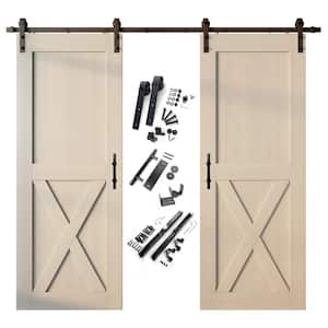 36 in. x 84 in. X-Frame Tinsmith Gray Double Pine Wood Interior Sliding Barn Door with Hardware Kit Non-Bypass