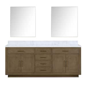 Condor 84 in W x 22 in D Grey Oak Double Bath Vanity, Carrara Marble Top, and 36 in Mirrors