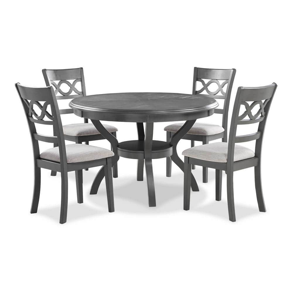Gray Round Solid Wood Dining Set with Cushioned Chairs