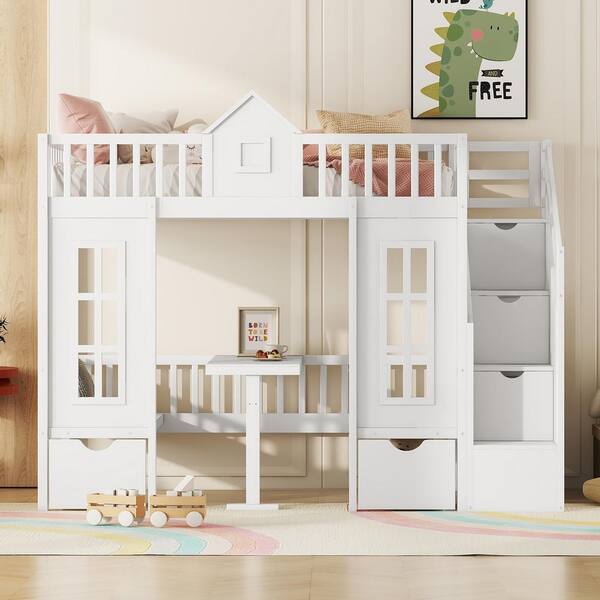 CP ブランケット　bright brightwin 2gether Harper & Bright Designs Gray Twin over Twin Wood Bunk Bed with 2