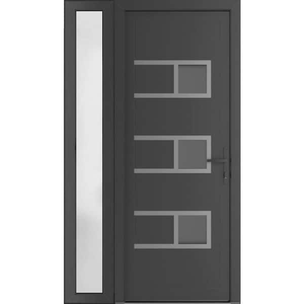 50 in. x 80 in. Left-hand/Inswing Frosted Glass Antracite Grey Steel Prehung Front Door with Hardware