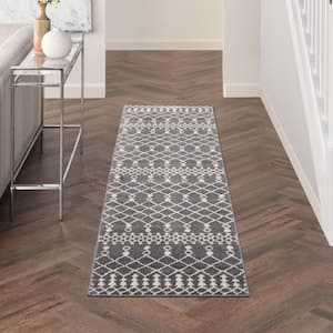 Royal Moroccan Charcoal/Ivory 2 ft. x 8 ft. Geometric Contemporary Kitchen Runner Area Rug