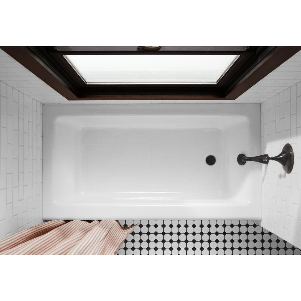 White Cast Iron Alcove Bathtub with Right Drain