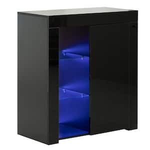 Office or Living Room Black Side Storage Accent Cabinet with LED