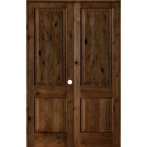 Krosswood Doors 64 in. x 96 in. Rustic Knotty Alder 2-Panel Square Top ...
