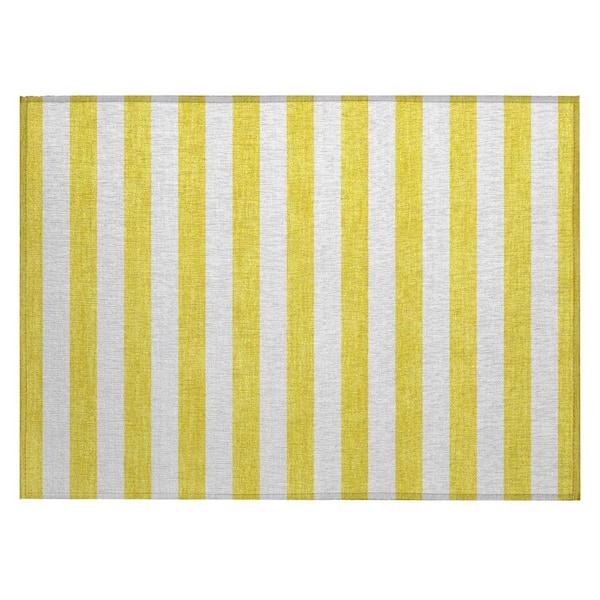 Yellow and White 2 ft. x 3 ft. Woven Striped Polyester Rectangle Indoor/Outdoor Area Rug