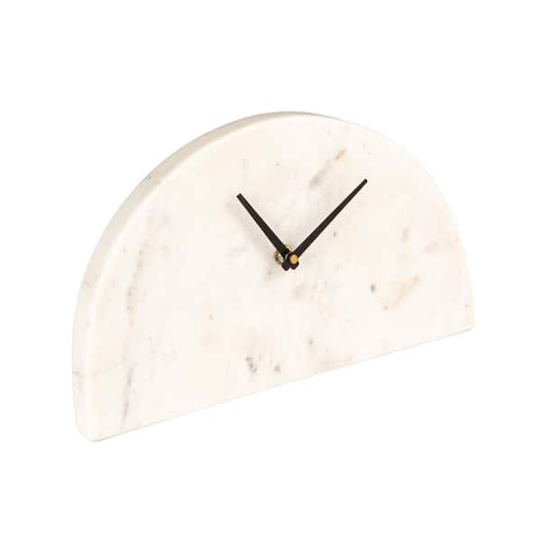White and Black Analog Half Moon Marble Mantel Clock