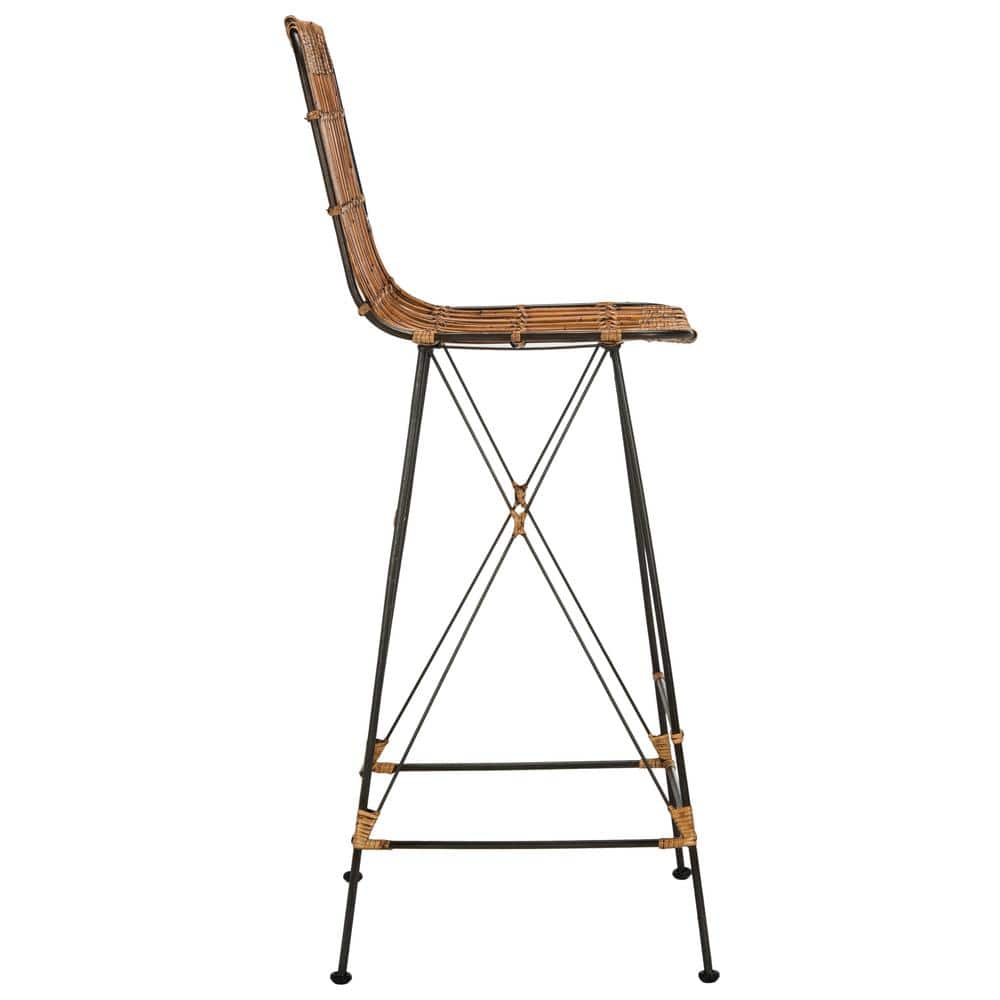 Luxuriant 43'' Natural Brown & Black Metal Wicker Bar Stool - Set of 2