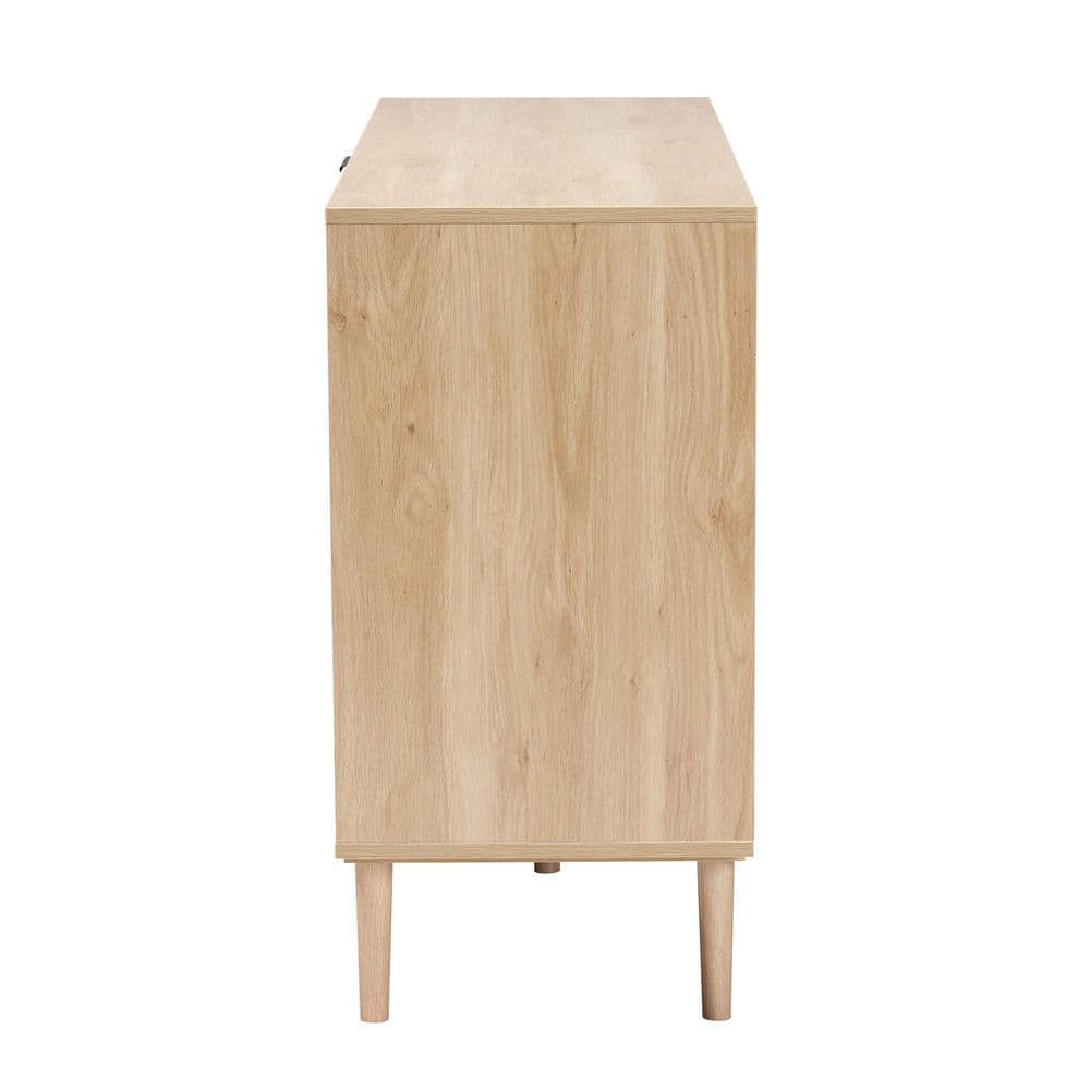 Harrison Natural Wood and Rattan 3-Drawer Buffet Sideboard