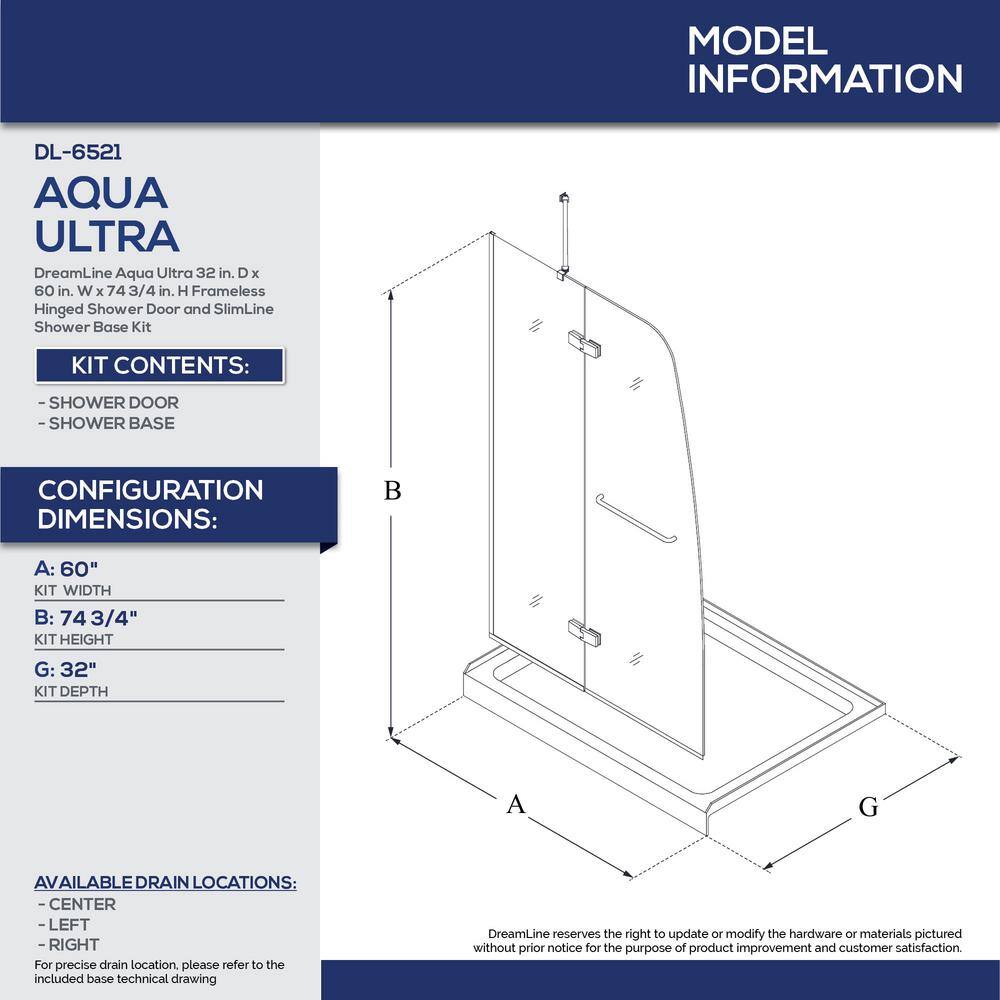 Aqua Ultra Frameless Clear Glass Hinged Shower Kit with Brushed Nickel Hardware