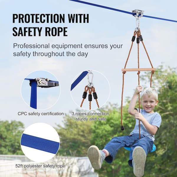 VEVOR Zipline Kit for Kids and Adult 52 ft. Zip Line Kits Up to