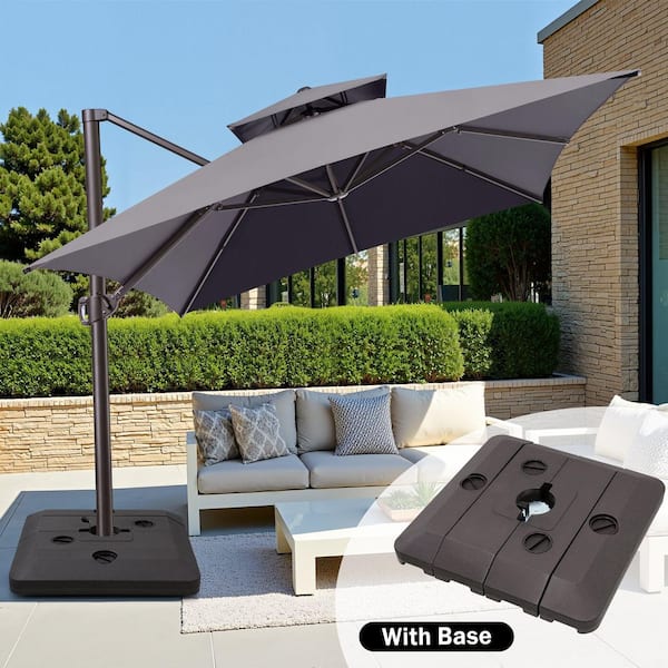 13 ft. x 10 ft. Double Top Rectangular Cantilever Patio Umbrella in Dark Gray with 240 lbs. Base Stand in Brown
