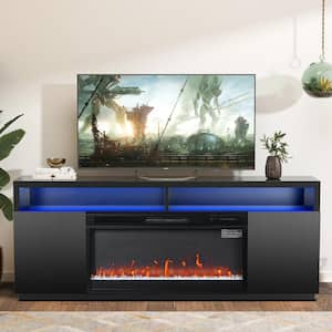 68 in. Freestanding Fireplace TV Stand for TVs Up to 75 in. with 36 in. Electric Fireplace Insert in Black