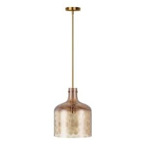 11.8 in. 1-Light Brown Island Pendant Light Industrial Hanging Light with Brown Glass Shade