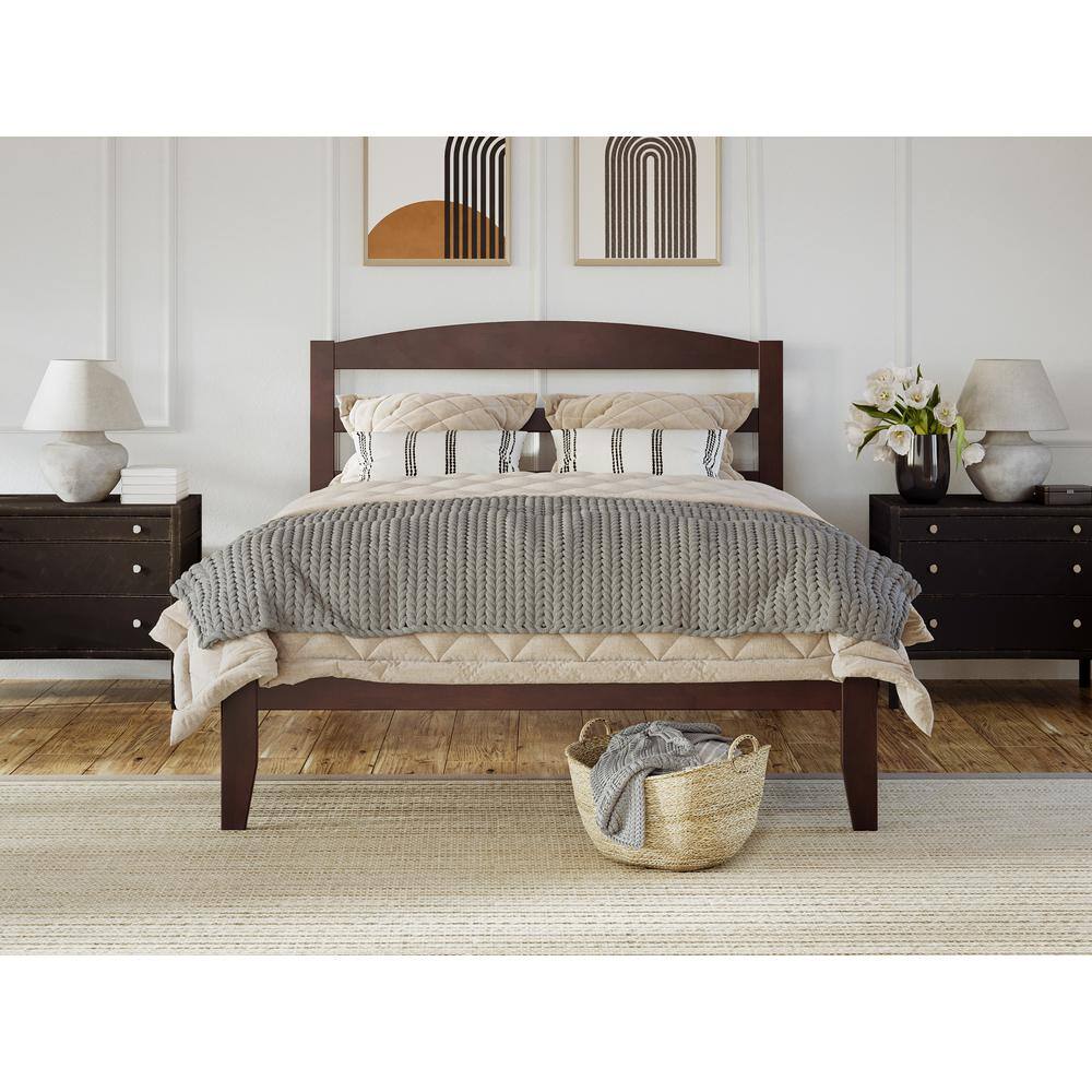 Warren Mission-Inspired Queen Platform Bed with USB Charger in Walnut