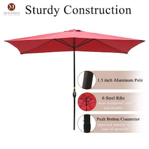 10 ft. Rectangular Aluminum Market Patio Umbrella Outdoor Umbrella in Red with Crank and Tilt