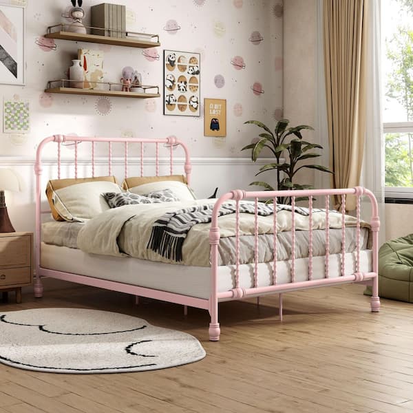 Furniture of America Duffy Pink Metal Frame Full Panel Bed EC