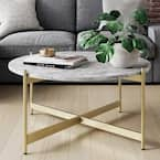 Nathan james piper white faux marble black online metal frame round modern living room coffee table