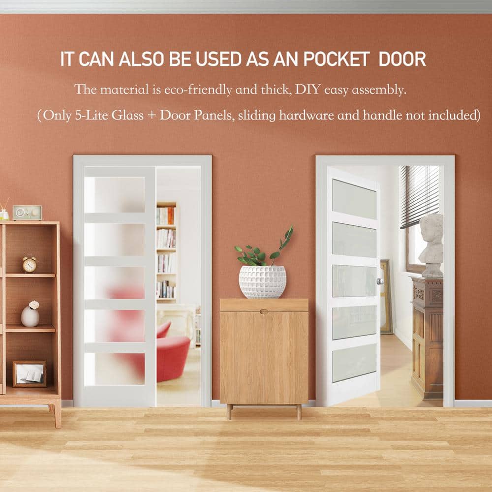 24 in. x 80 in. White Pine MDF Interior Slab Door with Frosted Glass