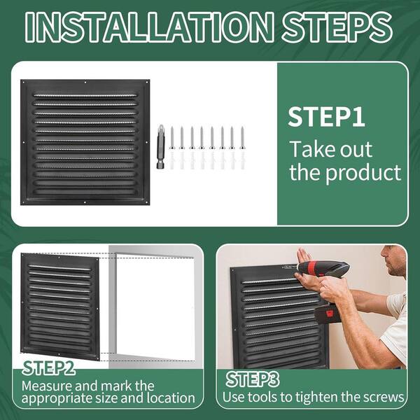 thumbnail image 2 of TIHCXNY (Black 1 Pack 10" X 10"Inch) Gable Vents, Aluminum Walls, Lofts, Garages Etc With Screened Metal Shed Vents, Outdoor House Loft Ceiling Reinforced Square Vents Shutters Exterior Grille (Matt 2 of 10