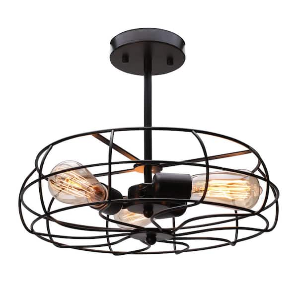 Merra 15 in. 3-Light Black Semi-Flush Mount