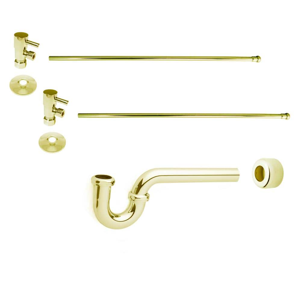 Westbrass 1-1/2 in. x 1-1/2 in. Brass P-Trap Lavatory Supply Kit, Polished Brass