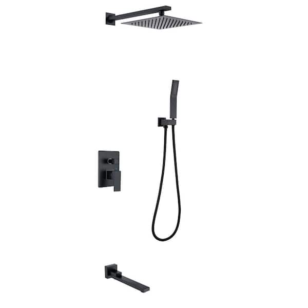 3-spray 10 in. Single Handle Wall Mount Shower Head and Handled Shower Head 1.8 GPM in Black