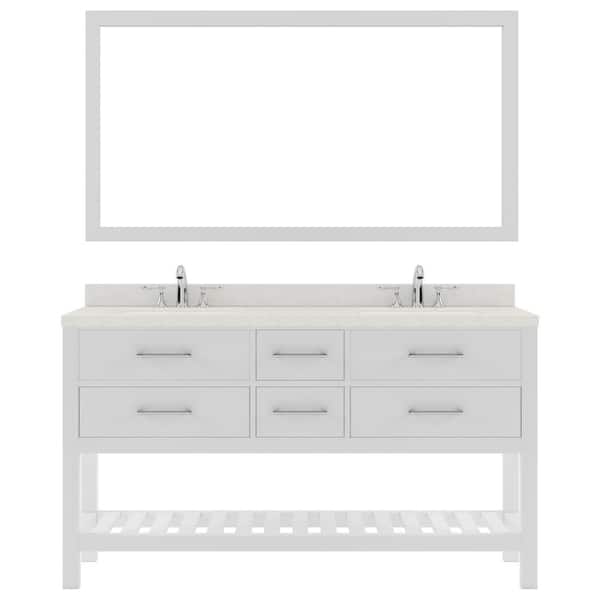 Virtu USA Caroline Estate 60 in. W x 22 in. D x 35 in. H Double Sink Bath Vanity in White with Quartz Top and Mirror