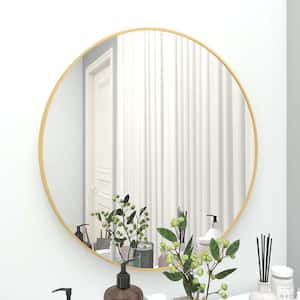 28 in. W x 28 in. H Medium Round Steel Framed Wall Bathroom Vanity Mirror in Gold