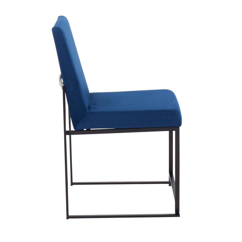 Fuji Contemporary High-Back Side Chair in Blue Velvet and Black Steel