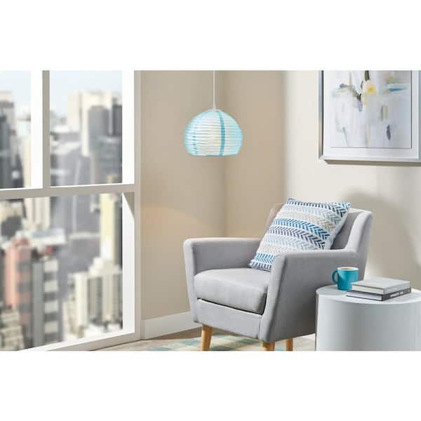 Hampton Bay Elmore 1-Light Blue Pendant Light with Paper Shade
