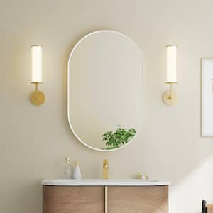 20 in. W x 32 in. H Oval Small Framed Wall Bathroom Vanity Mirror in White