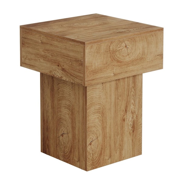 BYBLIGHT 19.69 in. Rustic Brown Square Engineered Wood End Table, Small Narrow Side Table with Pedestal Base