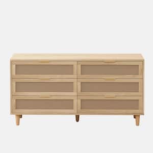 Natural 29.53 in. 6-Drawers Rattan Storage Cabinet with White Drawer Slides