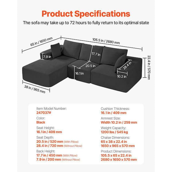 SKYSHALO Modular Sectional Sofa, L Shaped Modular Sofa with Chaise