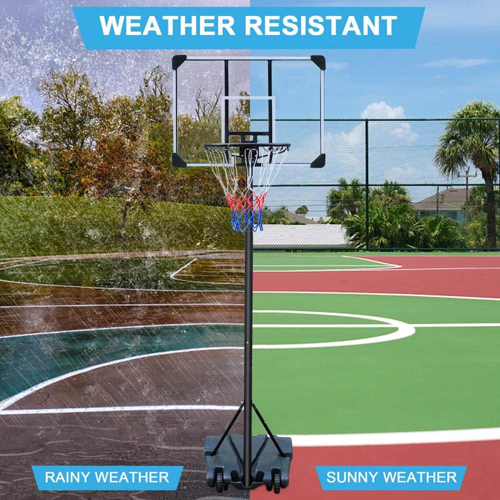 Adjustable Black Polycarbonate Portable Basketball Hoop with Wheels