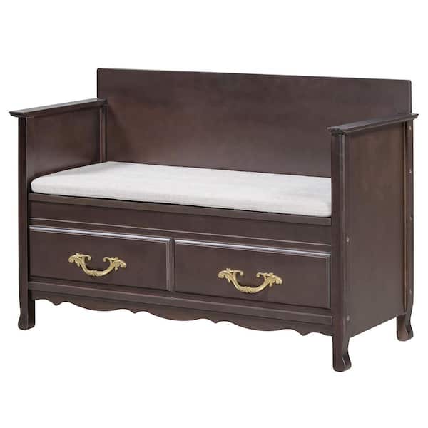 29.9 in. H x 43.3 in. W Espresso MDF Shoe Storage Bench with Removable Cushion