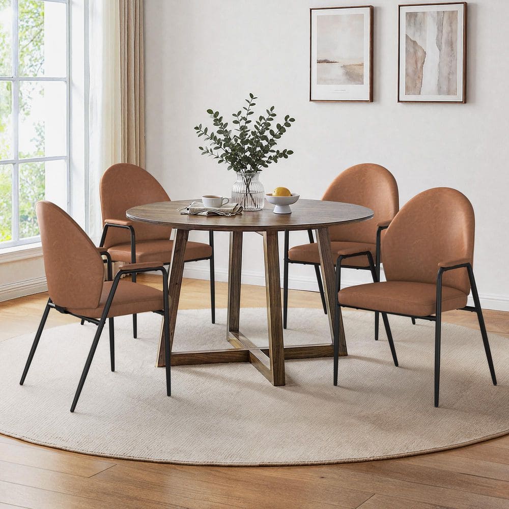 Brown PU Upholstered Accent Chair with Padded Armrests and Metal Legs for Living Room or Dining Room Set of 4 price history on PriceWatchPro